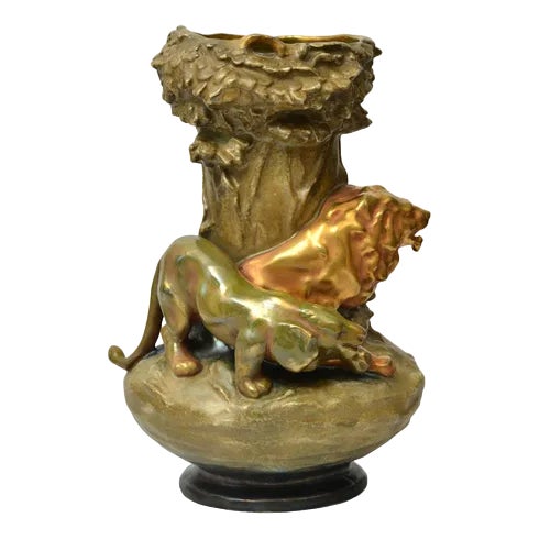 Austrian Art Nouveau Vase with Lions, 1890s For Sale