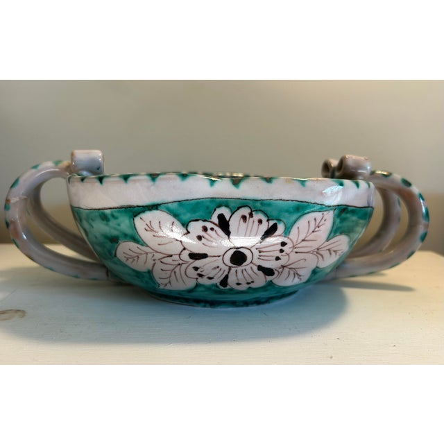 1960s Vintage Italian Vietri Earthenware Pottery Handpainted Leaping Deer Emerald Green Salad Service for 8 For Sale - Image 5 of 12