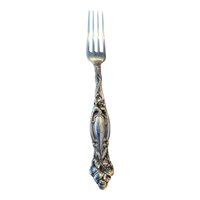 Antique International Silver "Fontenac" Sterling Silver Dinner Fork. Monogram "M". 7.25" Long For Sale
