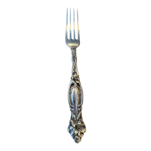 Antique International Silver "Fontenac" Sterling Silver Dinner Fork. Monogram "M". 7.25" Long