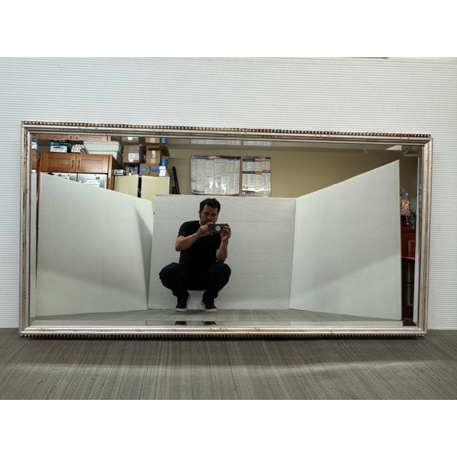 Antiqued Silver Finish With Bead Trim Wall Mirror For Sale - Image 11 of 12
