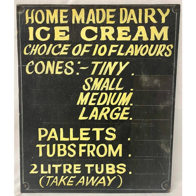Vintage Hand-Painted Homemade Ice Cream Advertising Sign From England For Sale - Image 9 of 9