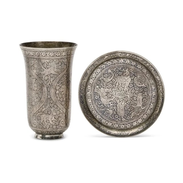 An Exceptional Indian Solid Silver Niello Beaker and Saucer, Circa 1800 For Sale - Image 4 of 7
