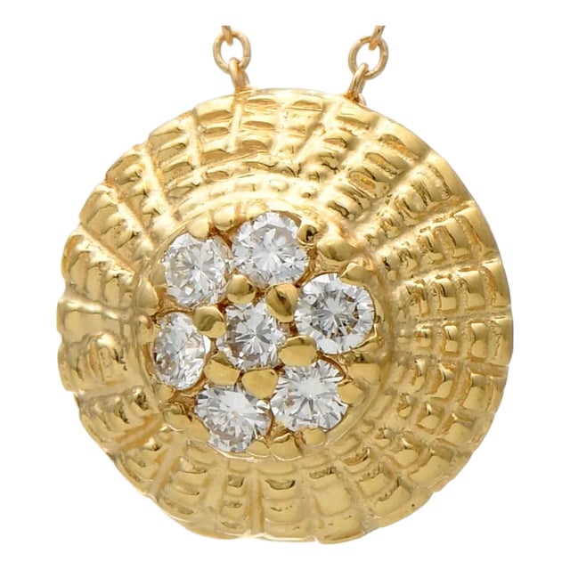 14KY Diamond(0.27) Textured Disk Necklace For Sale