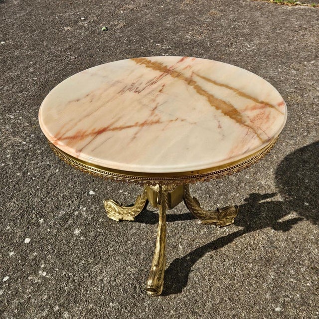 Vintage French Marble and Brass Coffee Table, 1969 For Sale - Image 6 of 15