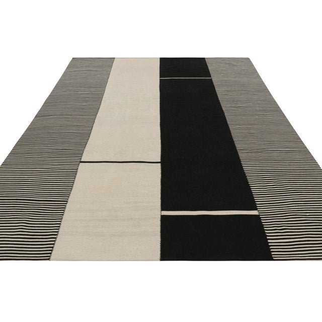 2010s Rug & Kilim’s Contemporary Kilim With Textural Cream White and Black Stripes For Sale - Image 5 of 7