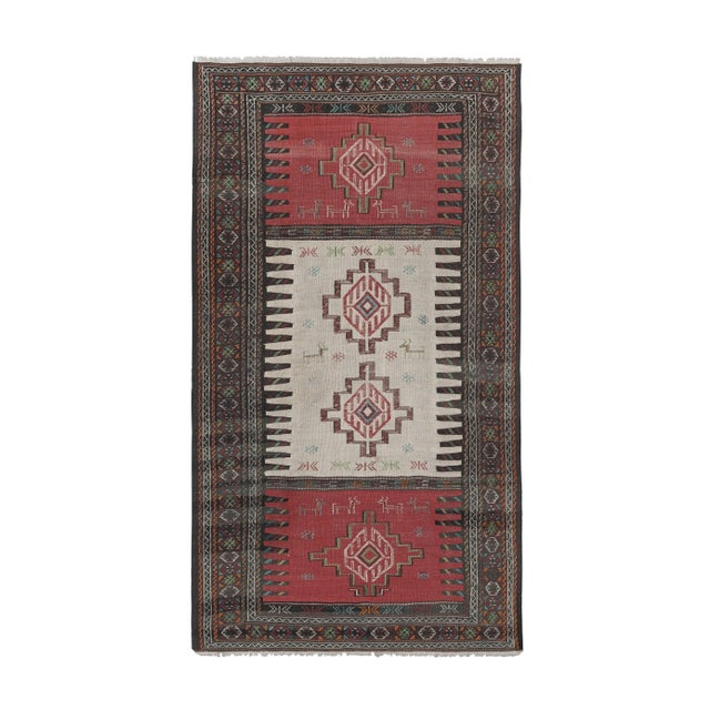 1960s Vintage Animal Turkish Soumac Kilim Rug 3'6'' X 6'1'' For Sale - Image 13 of 13