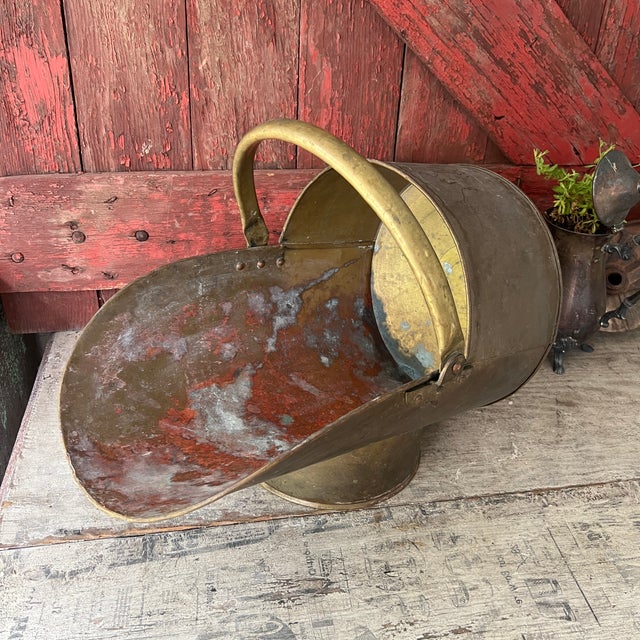 Vintage Brass Coal Scuttle Bucket With Handle - Rustic Patina Finish - 18" For Sale In Kansas City - Image 6 of 14