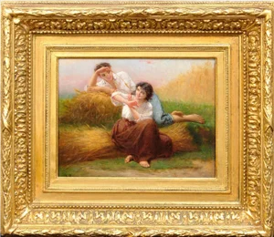 Charles Landelle, I Ask You for a Caress and You Tickle Me, 1860s, Oil Painting, Framed