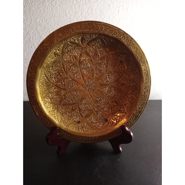 This is a GORGEOUS Antique Handcarved Champlevé Solid Brass 8" Wall Plate. Procured during personal travel to Turkey BOX 28