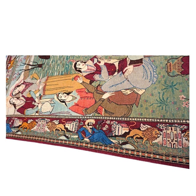 Antique Persian Kashan Wool 4X7 Multicolor Handmade Pictorial Area Rug #9900881 For Sale - Image 16 of 16