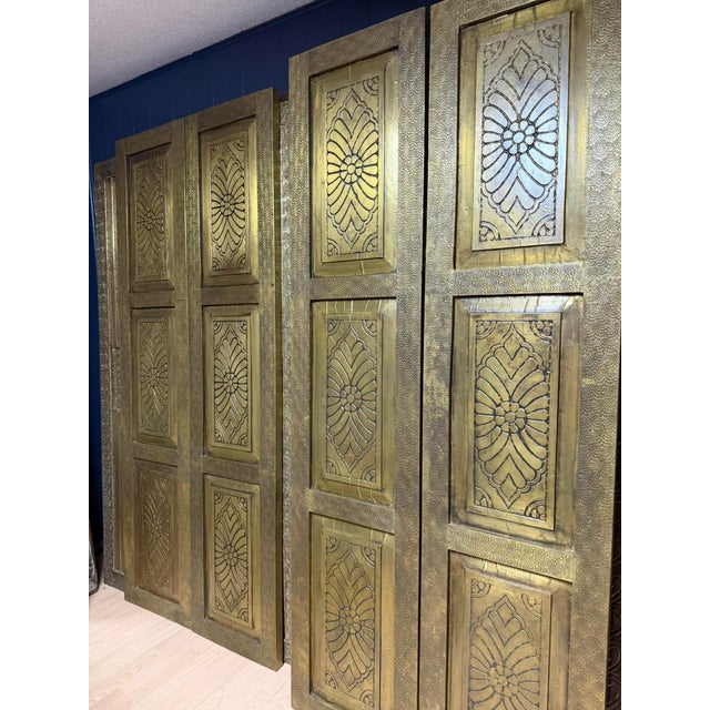 2000 - 2009 Vintage Hand-Hammered Brass-Clad Double Doors | Architectural Statement Pair 80x36 For Sale - Image 5 of 9