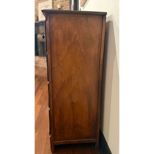 Brown Vintage Five-Drawer Chest of Drawers in Rich Walnut Finish – Refinished Wood Dresser For Sale - Image 8 of 12