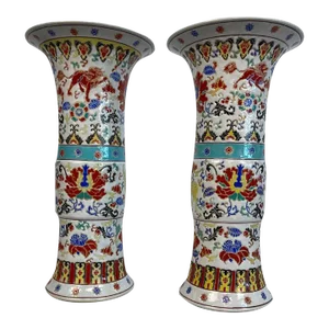 20th Century Yongzheng Style Chinese High Gloss Porcelain Vases - A Pair