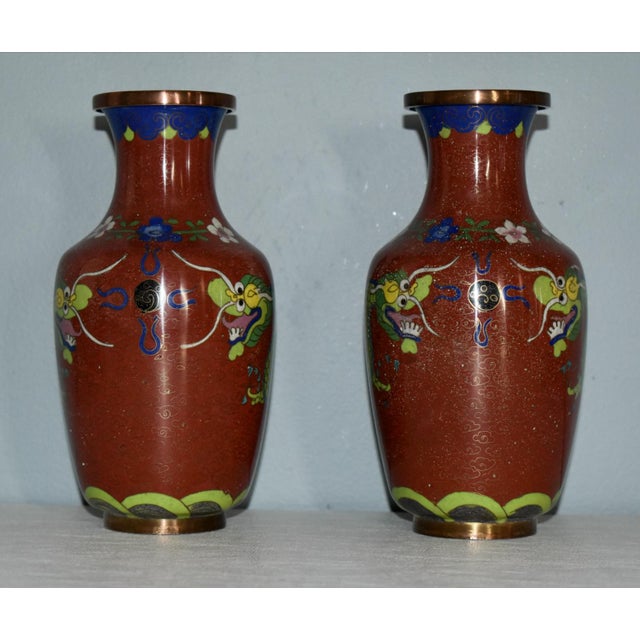 Vintage (1970's) Pair of Petite Vases are Chinese and have Dragon Details. The Measurements: 3.5"Diam. x 6.75"H. Flat Rate...