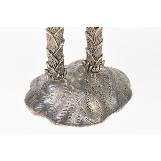 Vintage Coastal 1970's Godinger Silver Plate Palm Tree Candlesticks Pair Of For Sale - Image 9 of 11