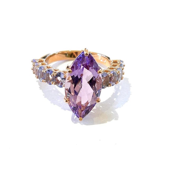 Bochic “Orient” Vintage Amethyst & Lilac Tanzanite Ring Set 18K Gold & Silver For Sale - Image 12 of 13