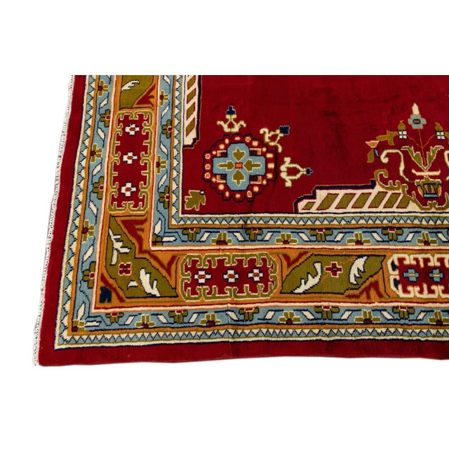 1960s Vintage Persian Handmade Red Medallion Wool Rug For Sale - Image 5 of 11