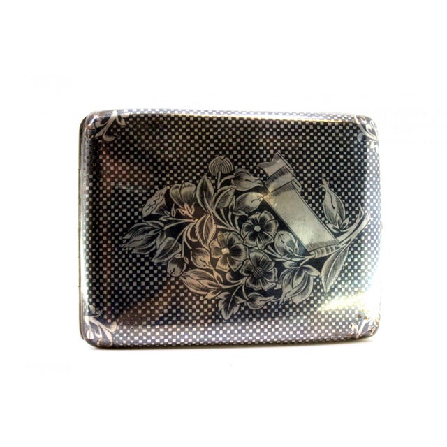 Nickel-Plated Silver Cigarette Case with Flowers and Hinged Lid For Sale - Image 5 of 9