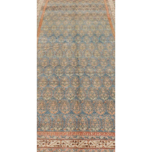 Textile Antique Persian Malayer Gallery Rug With Paisley Design in Light Blue Background 6'1 X 14'6 For Sale - Image 7 of 13