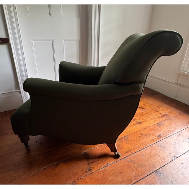 Late 19th Century Pair of Vintage Napoleon III-Style Wingback Lounge Chairs on Casters For Sale - Image 5 of 5