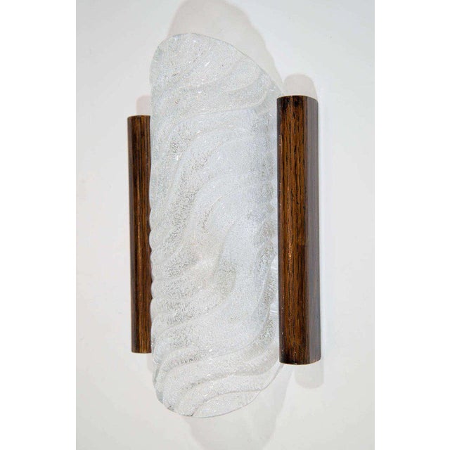 Mid-Century Modern Murano Glass Sconces and Wood by Hillebrand, Germany 1960s - a Pair For Sale - Image 3 of 8