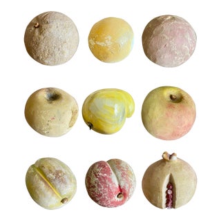 Weathered Carved Italian Alabaster Fruits, Set of 9 For Sale