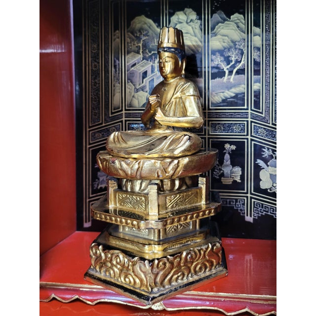 Wood Antique Meiji/Taisho Japanese Lacquer & Gilt Butsudan Shrine With Dainichi Nyorai Buddha For Sale - Image 7 of 15