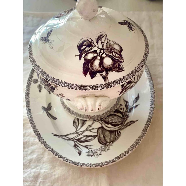 Antique Late 19th Century Terre de Fer Soup Tureen and Serving Plate with Fruit and Insect Decoration from Choisy Le Roi, Set of 2 For Sale - Image 15 of 18
