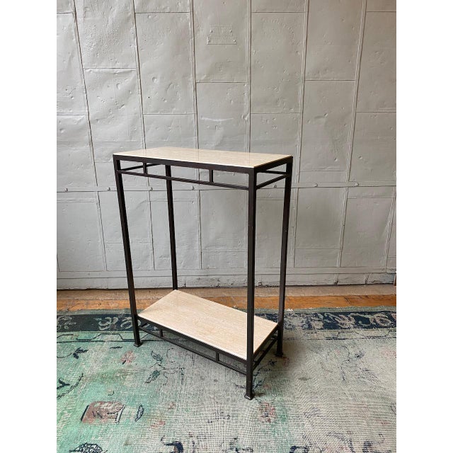 2020s Custom Bronze Iron Console Table With Travertine Shelves For Sale - Image 5 of 12