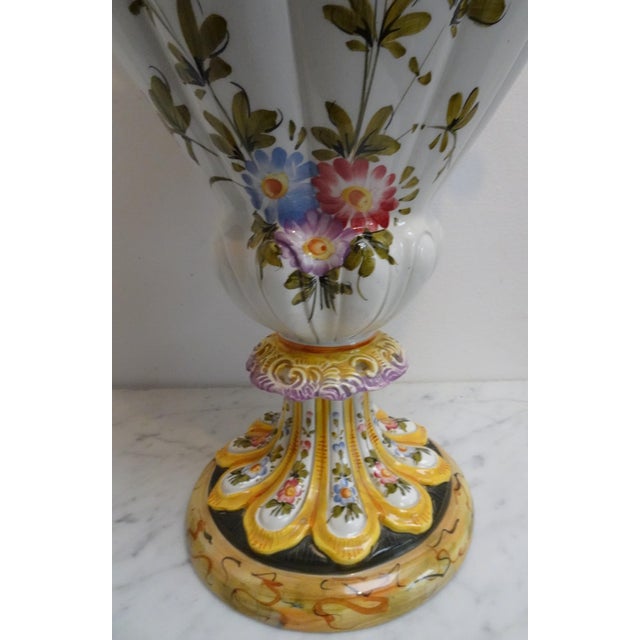 Renaissance Style Hand-Painted Majolica Vase with Flowers and Dragon-Shaped Handles from Nove Bassano, Italy, 1950s For Sale - Image 12 of 17