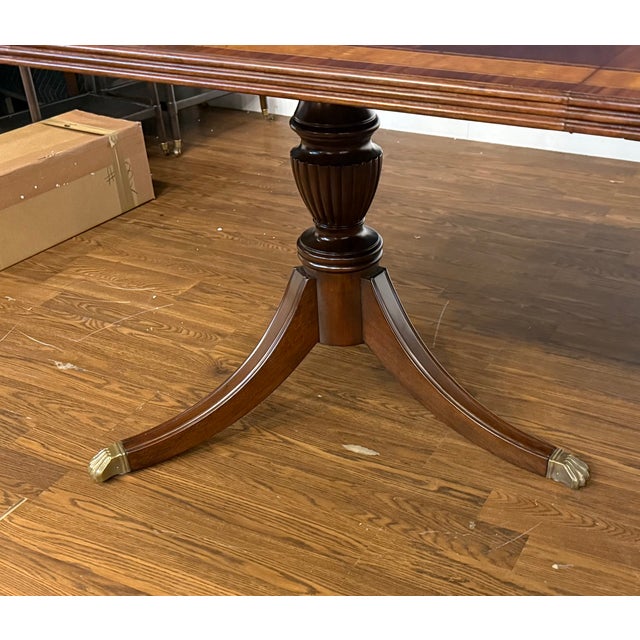 Traditional Georgian Style Multi-Banded Mahogany Dining Table by Leighton Hall - Showroom Sample For Sale - Image 18 of 18