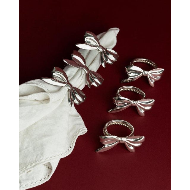 Vintage Silver-Plated Ribbon Napkin Rings, 1970s, Set of 6 For Sale - Image 4 of 11