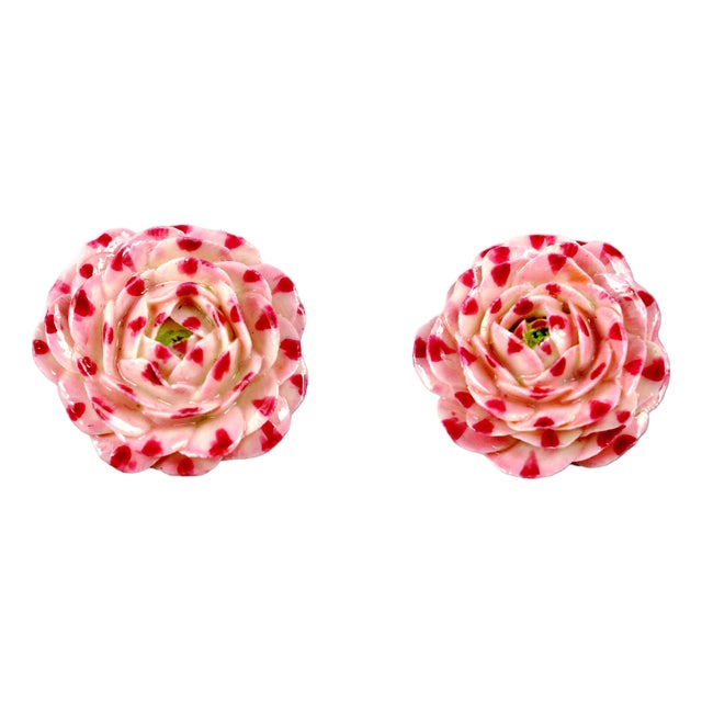 Pair of Trompe l'Oeil Flower Earrings in Porcelain and Silver - Didier Gardillou For Sale