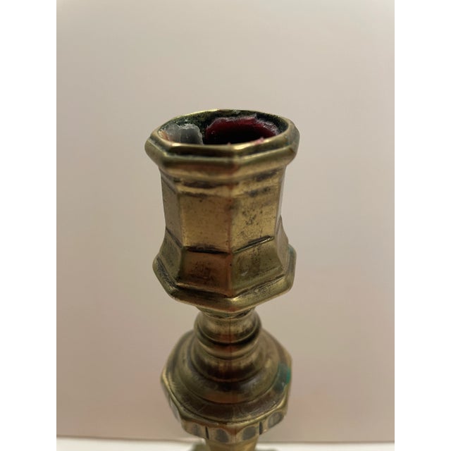 Antique Louis XIV French Brass Patinated Candlestick For Sale - Image 4 of 7