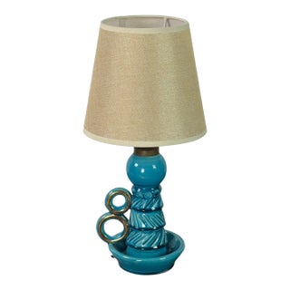 1960s Small Turquoise Ceramic Candlestick Lamp by Accolay Pottery For Sale