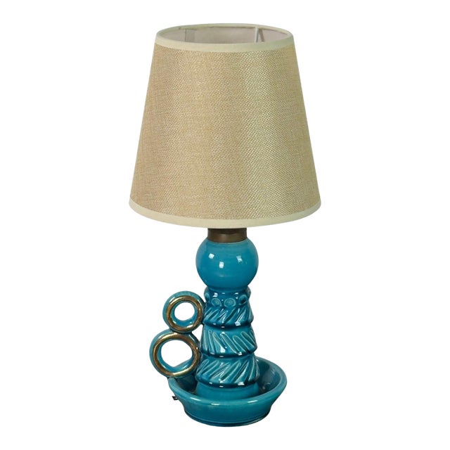 1960s Small Turquoise Ceramic Candlestick Lamp by Accolay Pottery For Sale