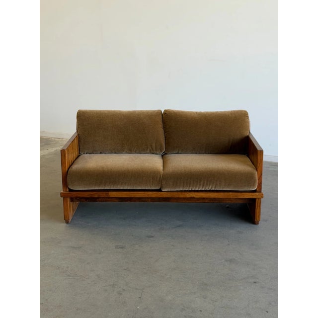 Textile 1970s Solid Oak Sling Loveseat in Mohair For Sale - Image 7 of 18