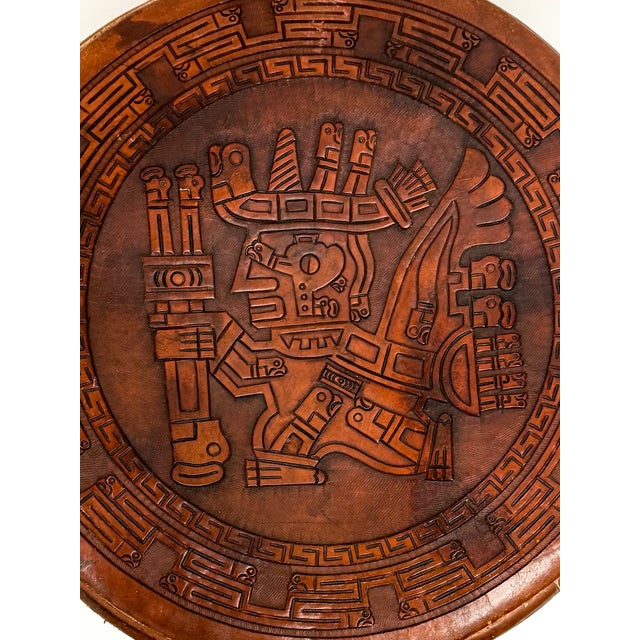 Vintage Peruvian Hand-Tooled Leather Ottoman For Sale - Image 4 of 17