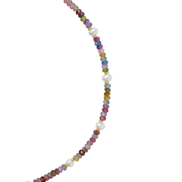 Metal Tourmaline Pearl 14k Gold Necklace For Sale - Image 7 of 11