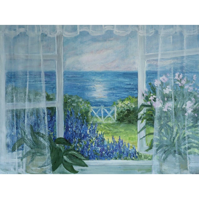 Mid-Century Modern 'The Open Window' Swedish Expressive Coastal View Oil Painting, Framed For Sale - Image 12 of 13