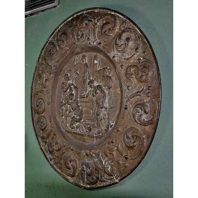 Antique French Embossed Brass Platter For Sale - Image 4 of 12