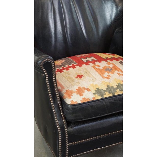 Black Armchair with Reversible Kilim Seat Cushion For Sale - Image 10 of 15