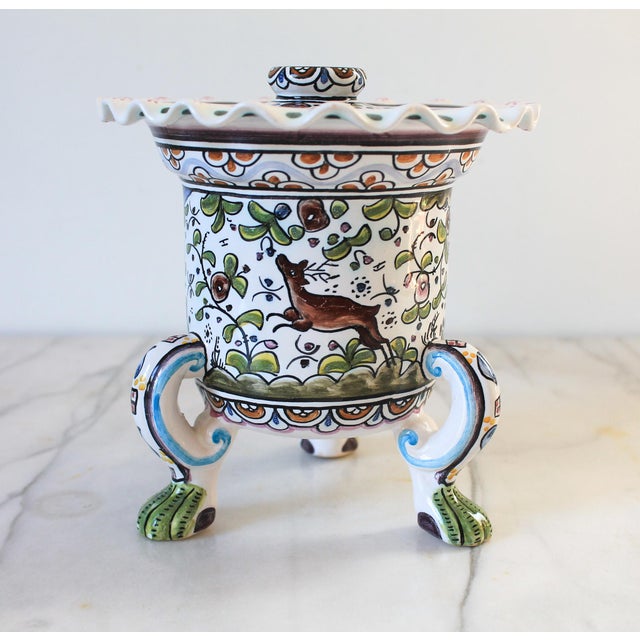 Mid 20th Century Vintage Footed Ceramica Conimbriga Hand-Painted Ceramic Jardinière Made in Portugal For Sale - Image 5 of 12