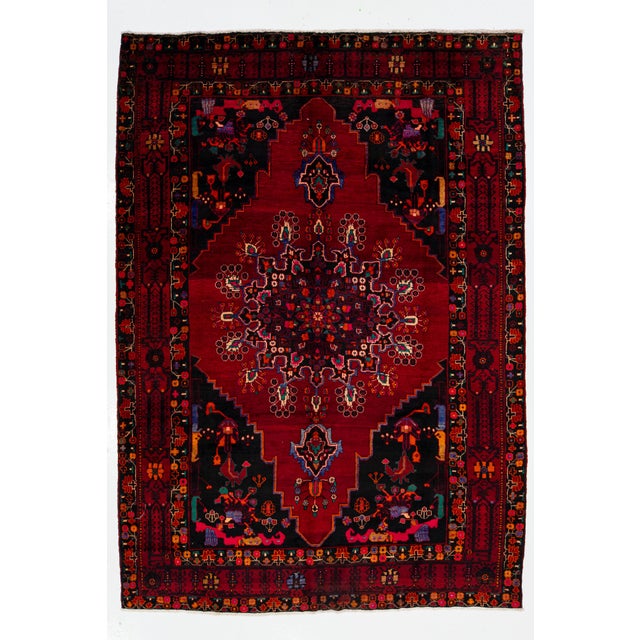 7' X 10' Room Size | 1950s Bidjar Persian Wool Rug With Red Rosette Motif For Sale - Image 9 of 10