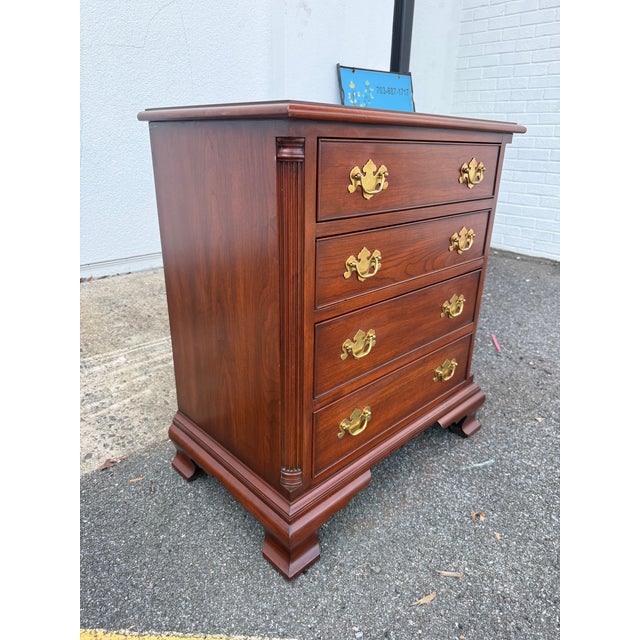 Chippendale Late 20th Century Henkel Harris Chippendale Style Wild Black Cherry 4 Drawer Nightstand For Sale - Image 3 of 17