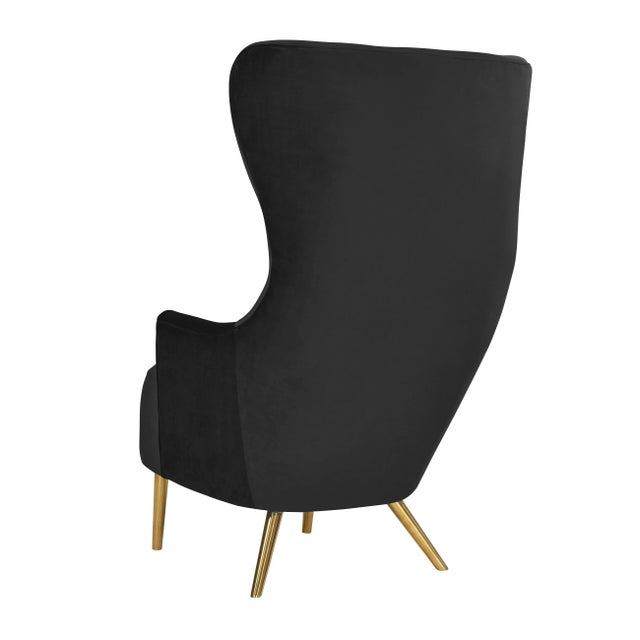 Transitional Julia Black Velvet Wingback Chair For Sale - Image 3 of 7