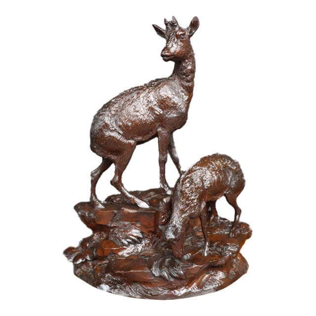 Black Forest Carved Deer Sculpture For Sale