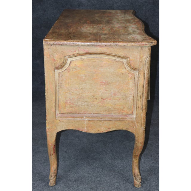 Wood 1950's Italian-Made Tasseled French Louis XV Style Distressed Painted Commode For Sale - Image 7 of 14