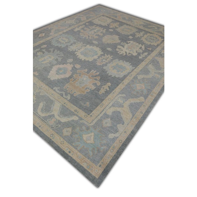 Early 21st Century Gray Colorful Handwoven Turkish Oushak Rug 7'10" X 10' For Sale - Image 5 of 7